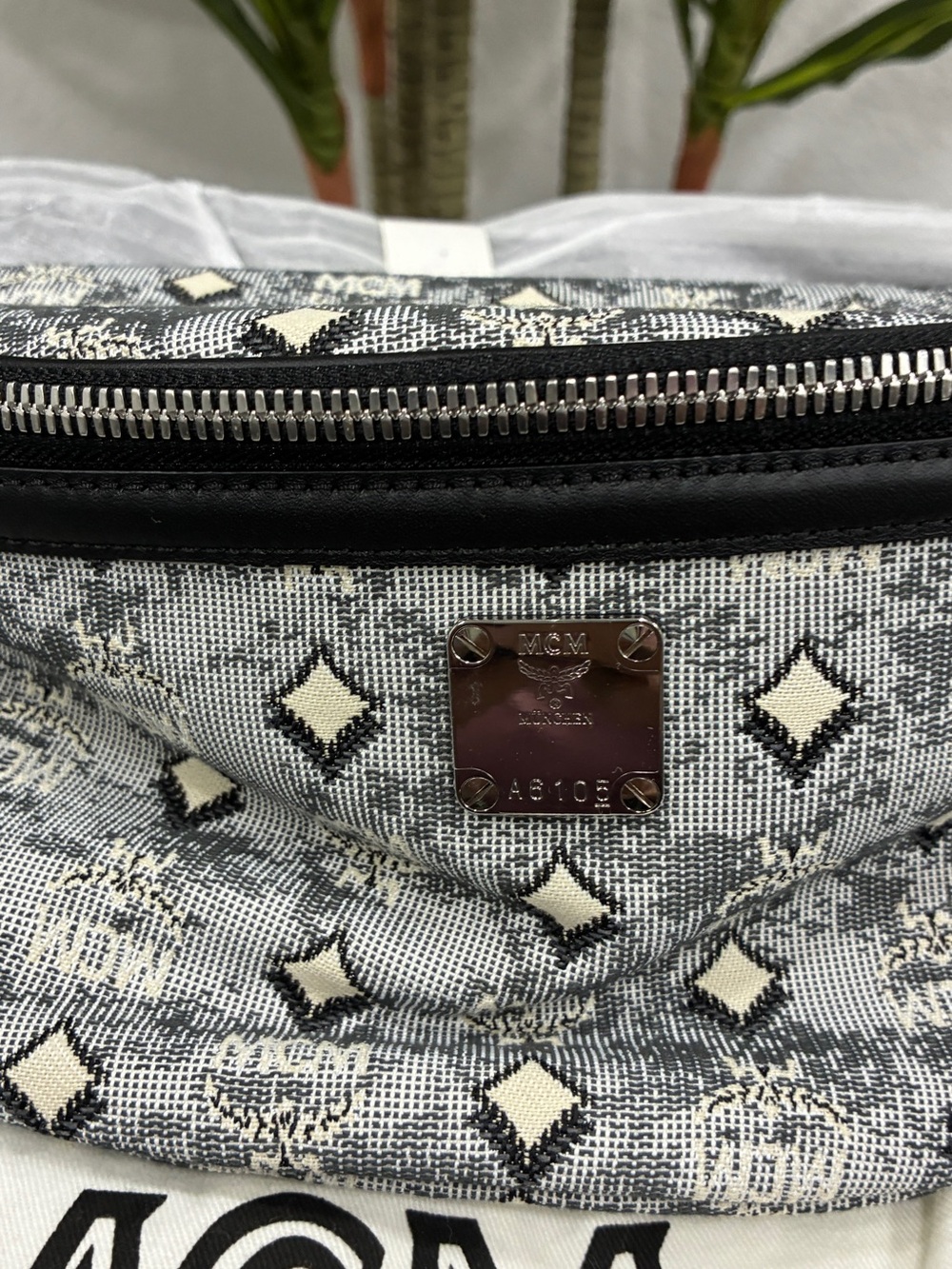MCM Monogram Grey Diamond Canvas Belt Bag - Picture 2 of 6